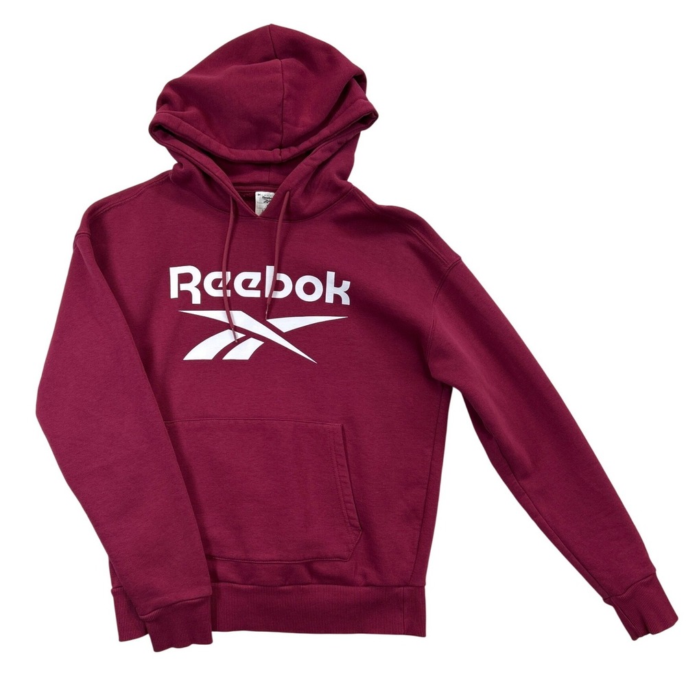 Reebok Logo Hoodie Unisex Womens Small Maroon Sweatshirt Pullover Top